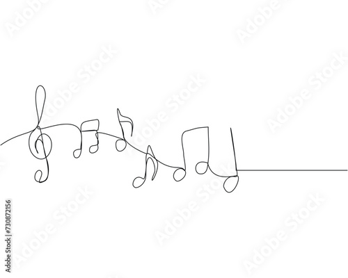 Continuous single line sketch drawing of music notes tune key. One line art of musical sound vector illustration