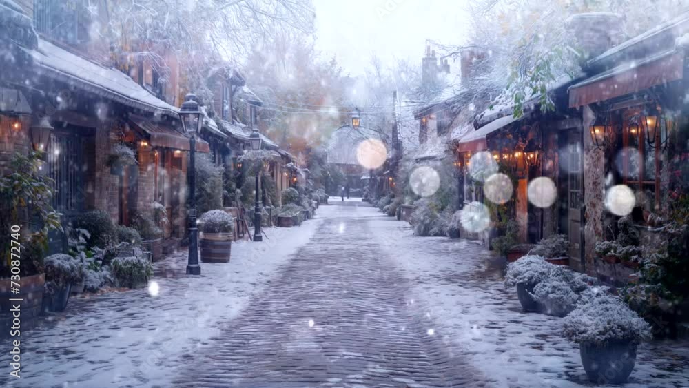 Winter landscape with snowfall, beautiful Paris when covered in snow Seamless looping time-lapse 4k animation video background Generated AI
