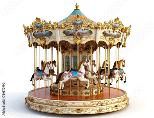 a wooden traditional carousel on the white background