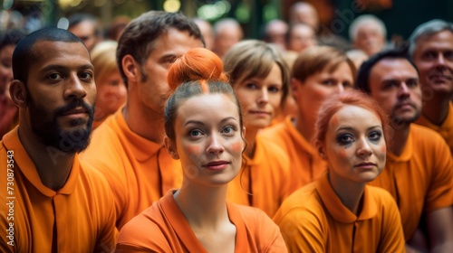 Vibrant Unity: Exploring the Confluence of Orange and Togetherness. Generative AI.