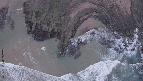 Drone Aerial Atlantic Ocean Seascape and Coastline Cliffs Top Down View, Texture Background Clip, Shot in Sagres, Algarve Destination Region, Portugal.