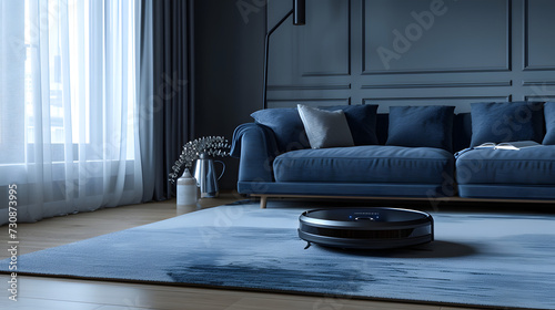 couch with robotic vacuum cleaner
