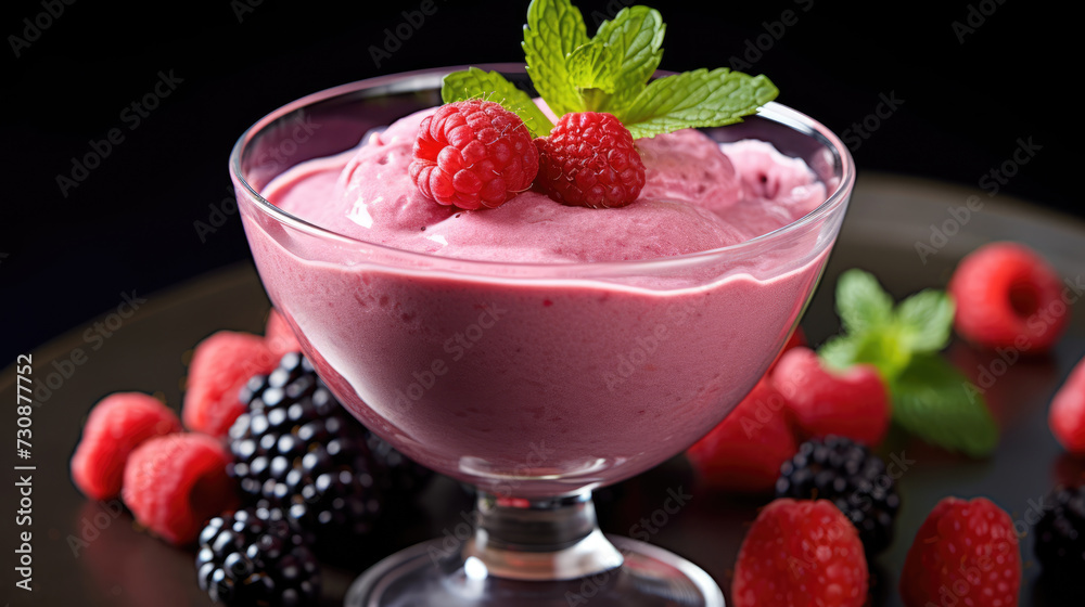 Fresh and light berry mousse in a glass cup Fresh and light berry mousse in a glass cup