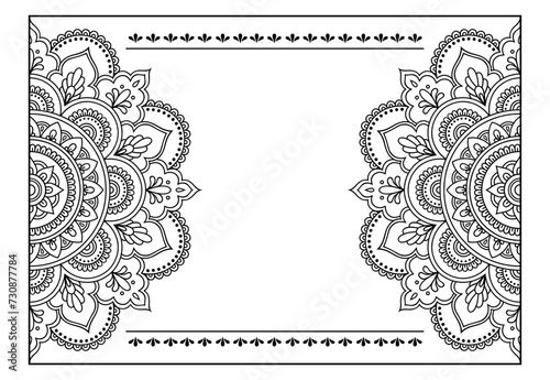 Frame in eastern tradition. Stylized with henna tattoos decorative pattern for decorating covers for book, notebook, casket, magazine, postcard and folder. Flower border in mehndi style.
