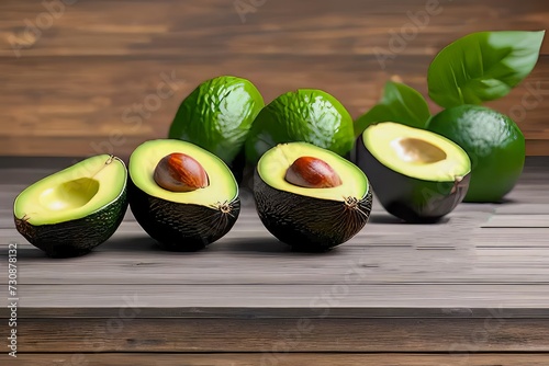 Avocados on wooden table