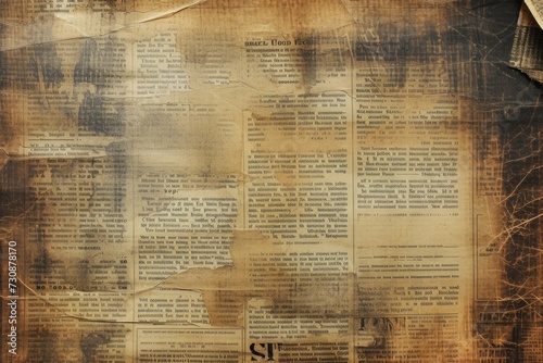 Newspaper paper grunge vintage old aged texture background Unreadable news horizontal page with place for text photo