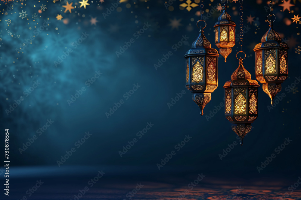 Ramadan lanterns hanging against a starry twilight