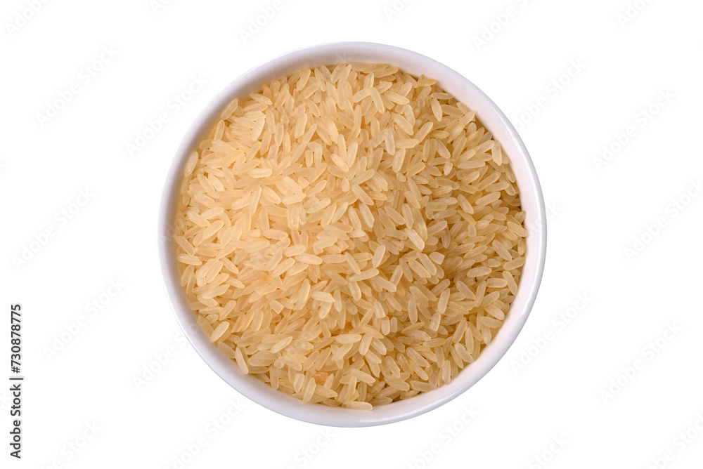 Large grains of uncooked white rice in a ceramic bowl Large grains of uncooked white rice in a ceramic bowl