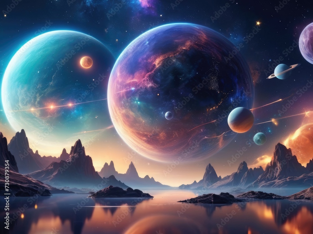 Mystic Planetary Oasis: Large and Small Worlds Converge in a Colorful Sky