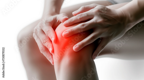 Focused pain area on knee indicating joint discomfort  possible conditions  and the need for medical diagnosis. 