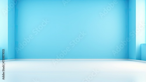 Empty room with a light blue abstract gradient background for product display.
