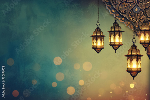 Intricate Golden Lanterns with Arabesque Design for Ramadan Kareem