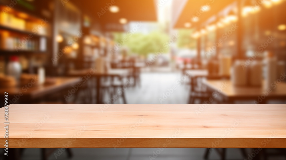 mock concept empty wooden table top with canteen cafeteria 