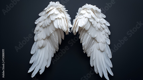Angel wings isolated on the black background copy space, generative ai