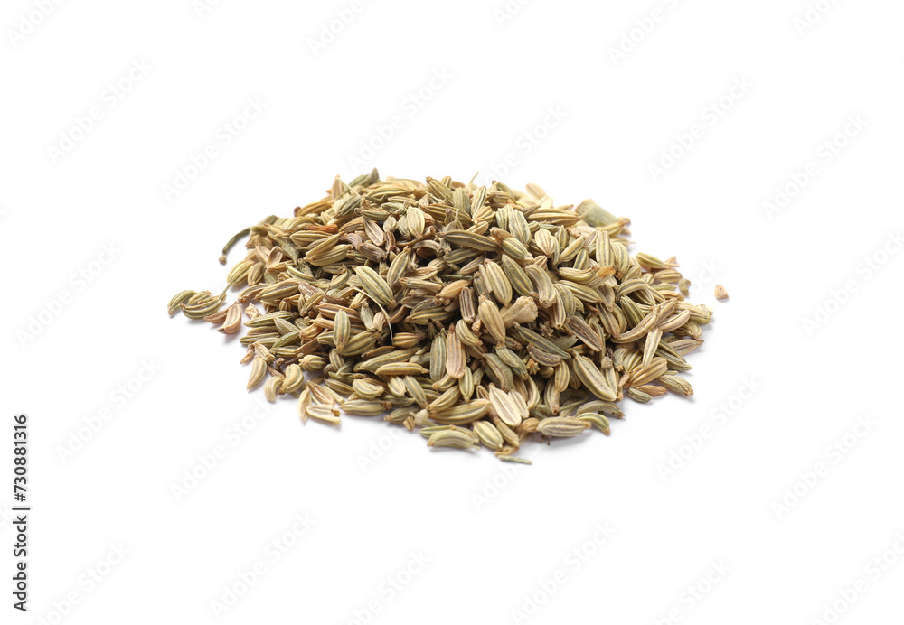 Pile of dry fennel seeds isolated on white Pile of dry fennel seeds isolated on white