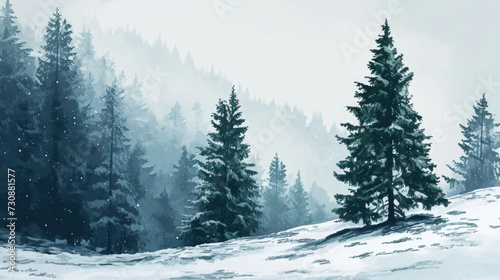 Snowy Forest with Pine Trees
