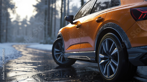 Close Up of Car on Snowy Road © vefimov