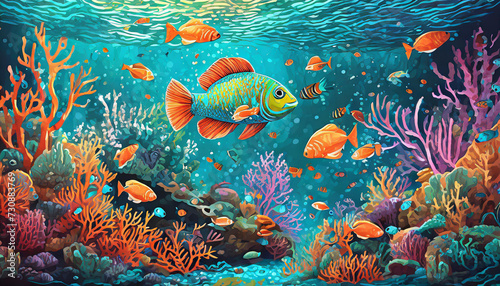 coral reef with fishes  art design