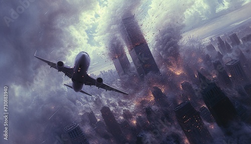 Airplane Crashing into Skyscraper on 9/11 Anniversary Generative AI