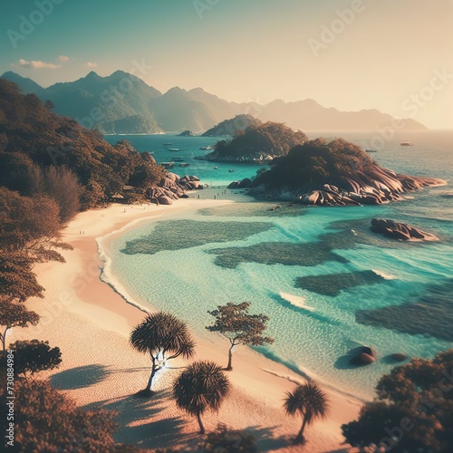 Blur vintage style for background, beautiful nature of sea and waves on beach during summer at Koh Miang island in Mu Ko Similan National photo