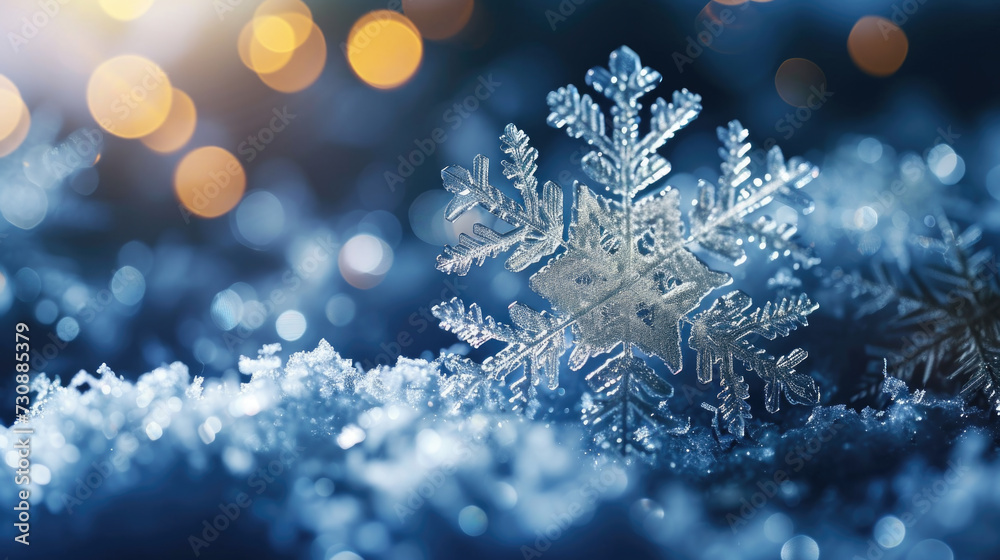 Close-Up of Snowflake on Snow Covered Ground Close-Up of Snowflake on Snow Covered Ground