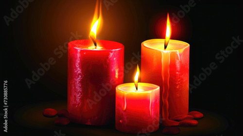 Three Lit Red Candles in Dark