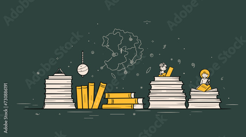 Vector art capturing the joy of learning  featuring happy students  open books  and a chalkboard  creating a visually uplifting and educational composition. simple minimalist illustration creative