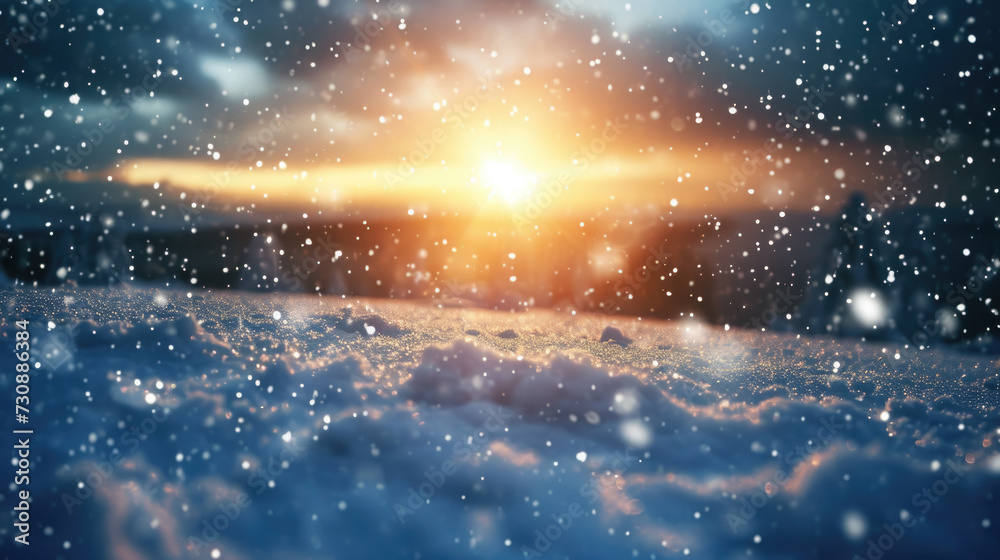 Snow Covered Ground with Sun in Background Snow Covered Ground with Sun in Background