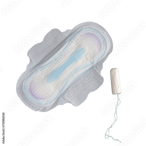 detail of a feminine sanitary napkin and a menstrual tampon as two eligible options for women