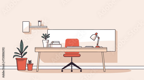 Minimalist office vector art with essential elements like desks  chairs  and computers  emphasizing simplicity and functionality in a neutral color palette. simple minimalist illustration creative