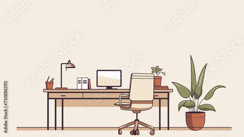 Minimalist office vector art with essential elements like desks  chairs  and computers  emphasizing simplicity and functionality in a neutral color palette. simple minimalist illustration creative