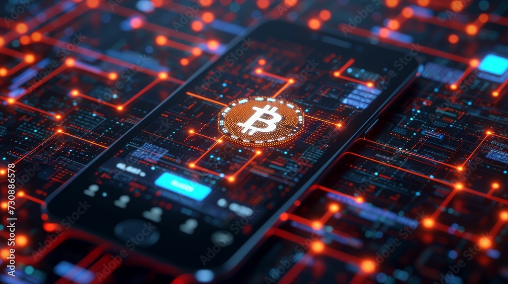 A glowing blockchain network diagram floating above a smartphone, displaying a cryptocurrency wallet app A glowing blockchain network diagram floating above a smartphone, displaying a cryptocurrency wallet app
