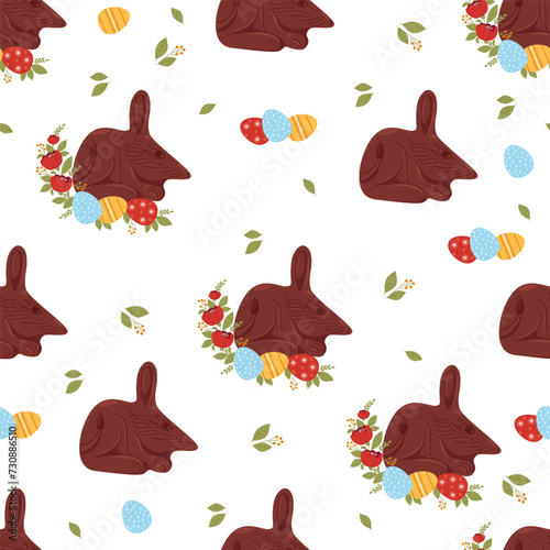 Easter Seamless pattern with chocolate bilby. Cute Australian animal with paschal egg on white background. Vector festive illustration for design, wallpaper, packaging, textile.