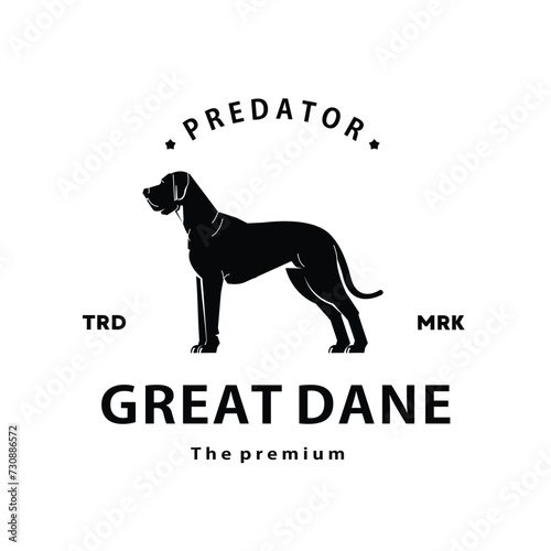 vintage retro hipster great dane logo vector outline silhouette art icon
