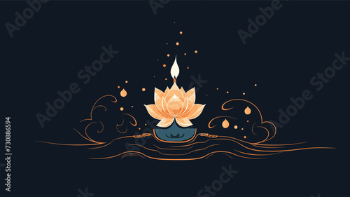 Diwali-inspired vector design showcasing a beautifully adorned oil lamp  capturing the essence of spiritual enlightenment. simple minimalist illustration creative