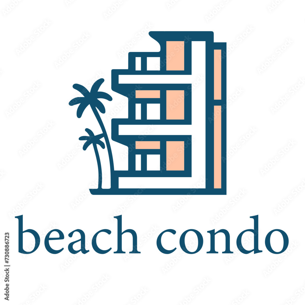 Beach Condo Apartment Logo, Minimalist Design, Unique Branding, Customized, coastal
