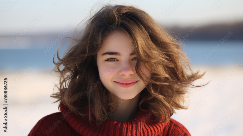 Young Woman in Red Sweater Posing for Picture Young Woman in Red Sweater Posing for Picture