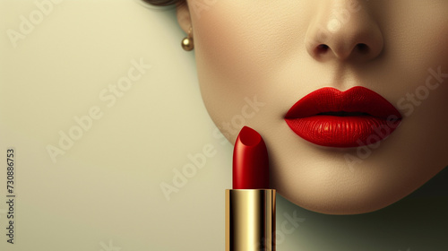 Womans Face With Red Lipstick