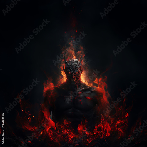 demon on fire black background