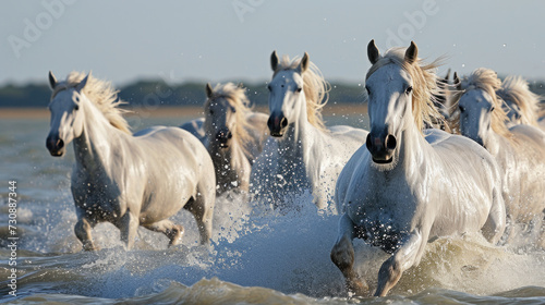 White Horses Running in Water