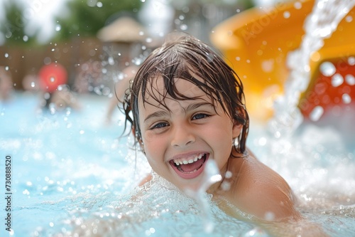 cheerful child in swimming pool