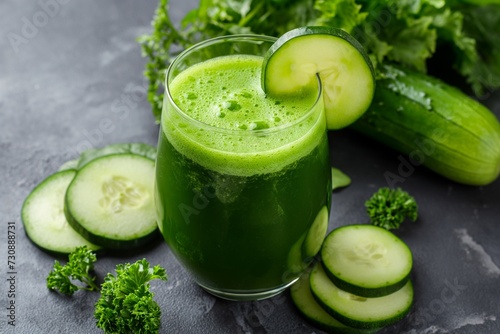 A collection of green and red vegetables, health drinks, and wellness juices. generative ai