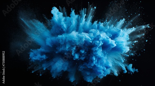Blue dust explosion on black background 