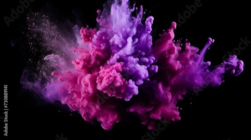 Purple dust explosion on black background 