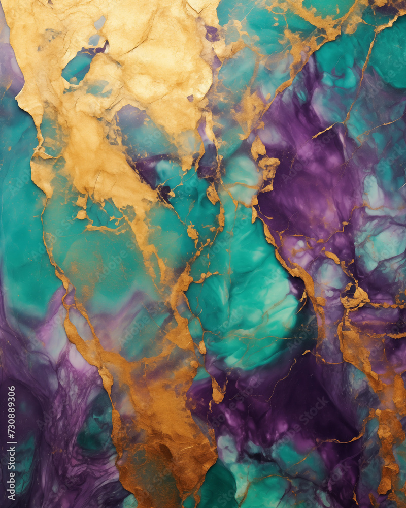 Gold, green, purple color marble background