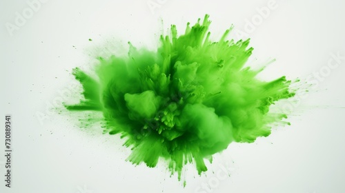 Green dust explosion on white background 