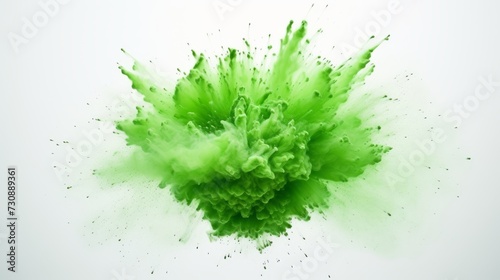 Green dust explosion on white background 