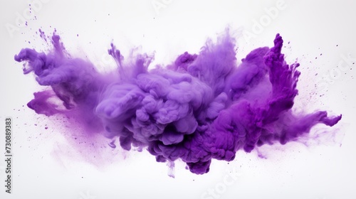 Purple dust explosion on white background 