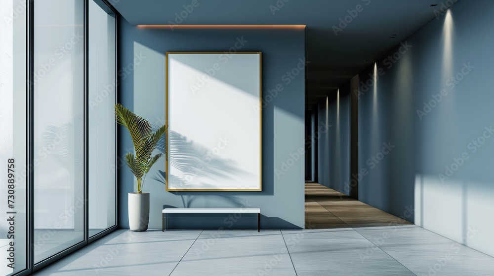 poster mockup in modern interior with a window, white poster poster mockup in modern interior with a window, white poster