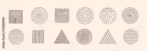 Abstract Graphic Elements set in Minimal Trendy Style. Hand drawn doodle spots, drops, curves, lines for creating patterns, Invitations, posters, cards, social media posts